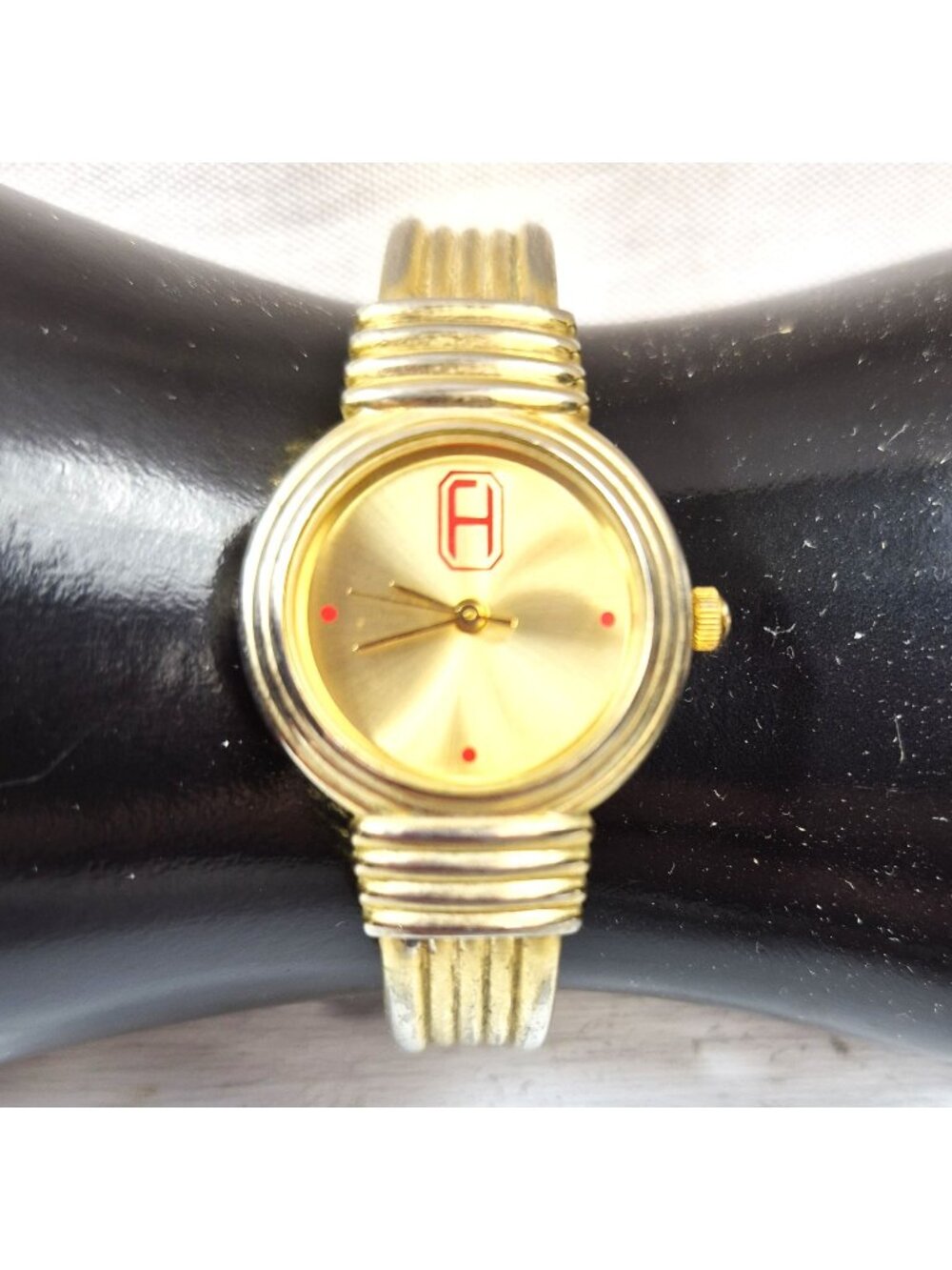 Vintage Movado Museum Style Bangle Bracelet Watch Gold Tone Singapore Movement